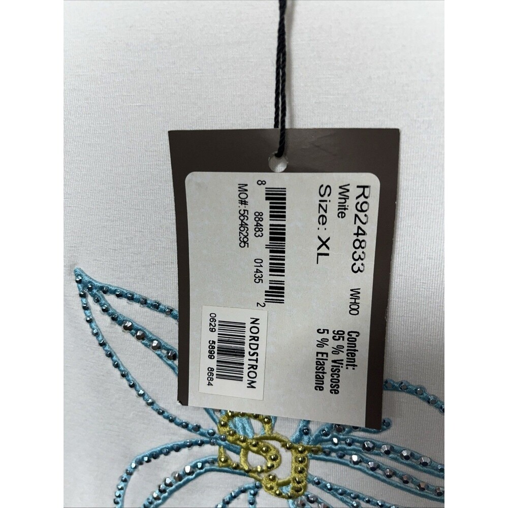 ST JOHN Sport Short Sleeve T-Shirt Top Ivory Viscose Stretch Studs Size XL NWT - Picture 4 of 5